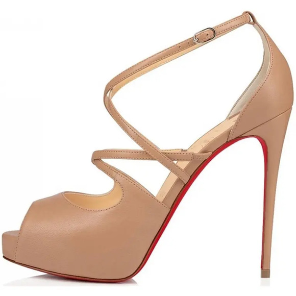 Christian Louboutin Holly Alta 120 Nude Criss Cross Strap Sandal Heel Pump 42 - Picture 3 of 10